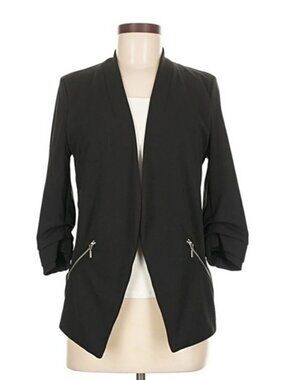 Maurices Women’s Black Blazer Open Front Zipper Pockets 3/4 Sleeves Size Large